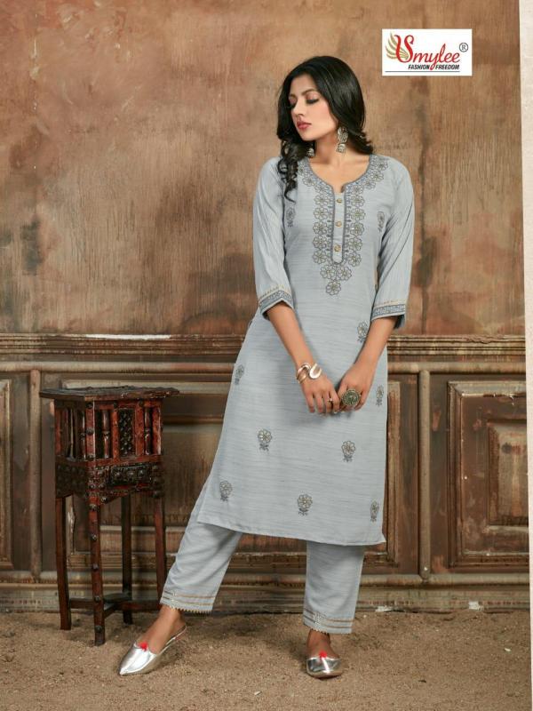 Smylee Rome Designer Rayon Embroidery Kurti With Pant Set